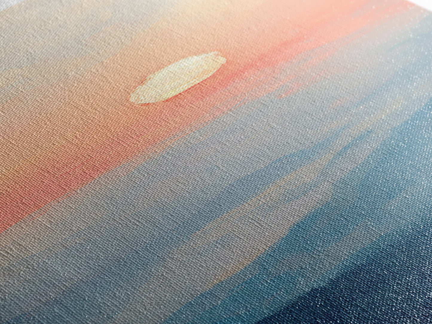 Wabi Sabi Sunset Oil Painting Print, Framed Canvas, Coastal Decor, Sunrise Over The Mountains, Boho Style Wall Art, Tall Narrow Wall Art