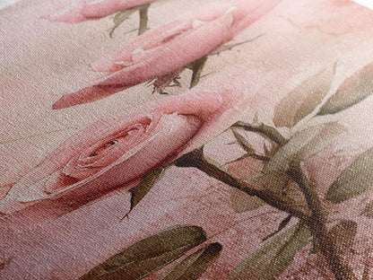 Rose Painting Framed Canvas Print Light Pink Wall Art Botanical Prints Above Sofa Art Living Room Art Rustic Wall Art Gift Idea