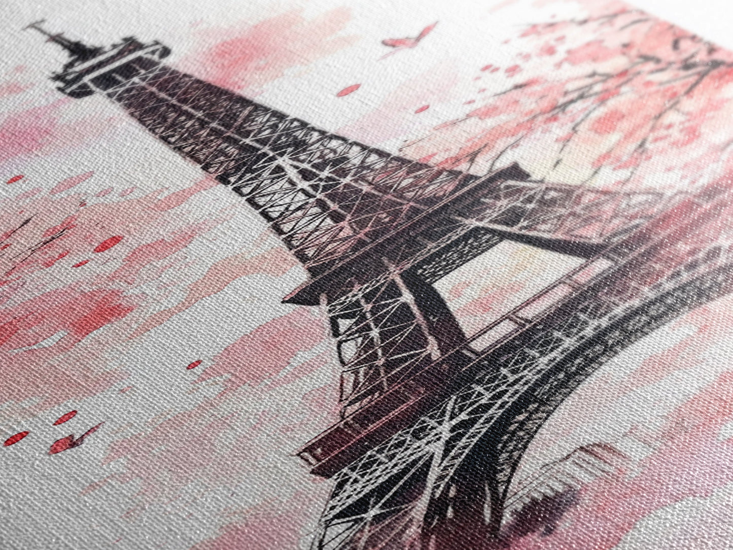 Eiffel Tower Wall Art Framed Canvas Print, Cherry Blossom Painting Vertical Paris Decor, Pink Dorm Art, French Travel-Inspired Gift