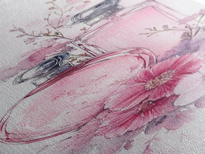 Perfume Bottle Art Framed Canvas Print Light Pink Wall Art Botanical Prints Bedroom Art Minimalist Decor Living Room Gift Idea