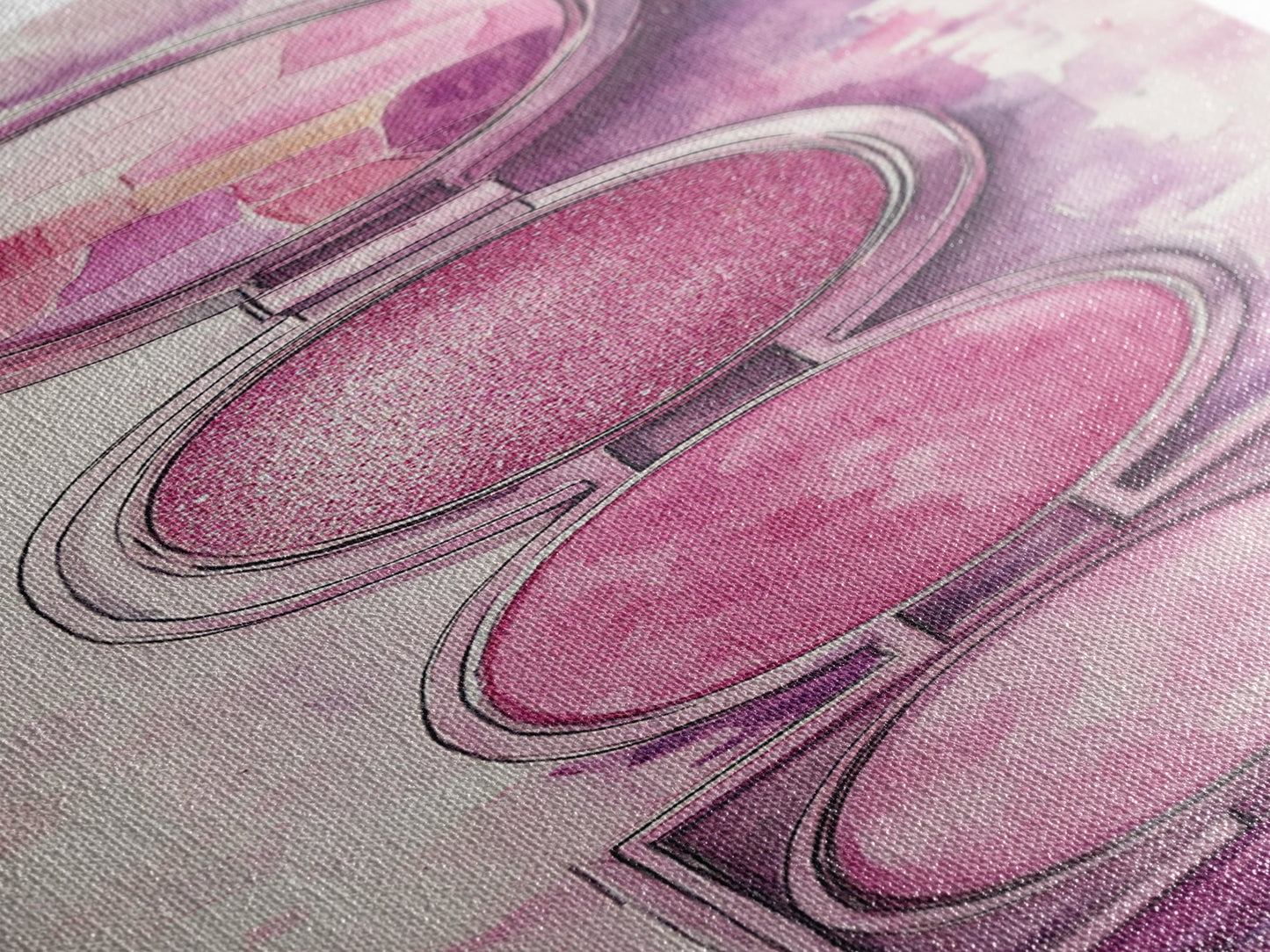 Shimmer Palette Canvas Print, contemporary gemstone painting in pink and purple hues, long narrow wall art with modern abstract vibes.