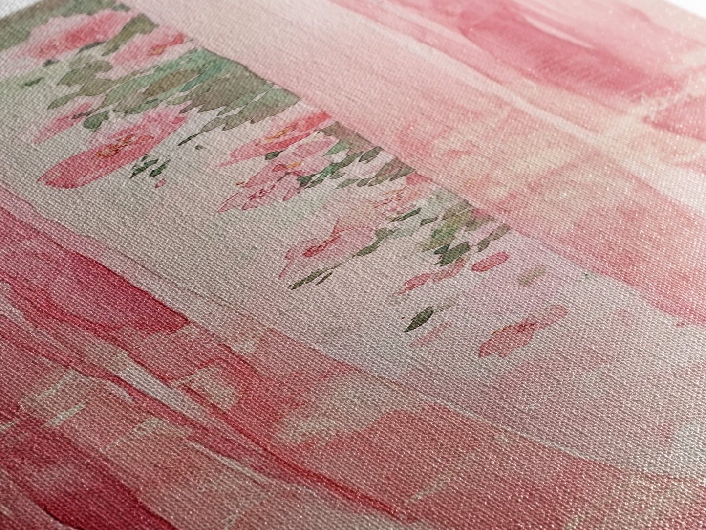 Pink Floral Curtains Framed Canvas Print Whimsical Art Light Pink Wall Art Vertical Wall Art Minimalist Art Rustic Decor Gift