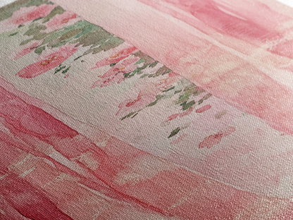 Pink Floral Curtains Framed Canvas Print Whimsical Art Light Pink Wall Art Vertical Wall Art Minimalist Art Rustic Decor Gift