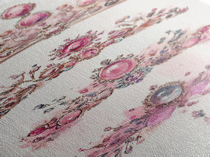 Royal Pink Tiara Framed Canvas Print Princess Gemstone Painting Feminine Wabi Sabi Art Vertical Wall Art Elegant Home Decor