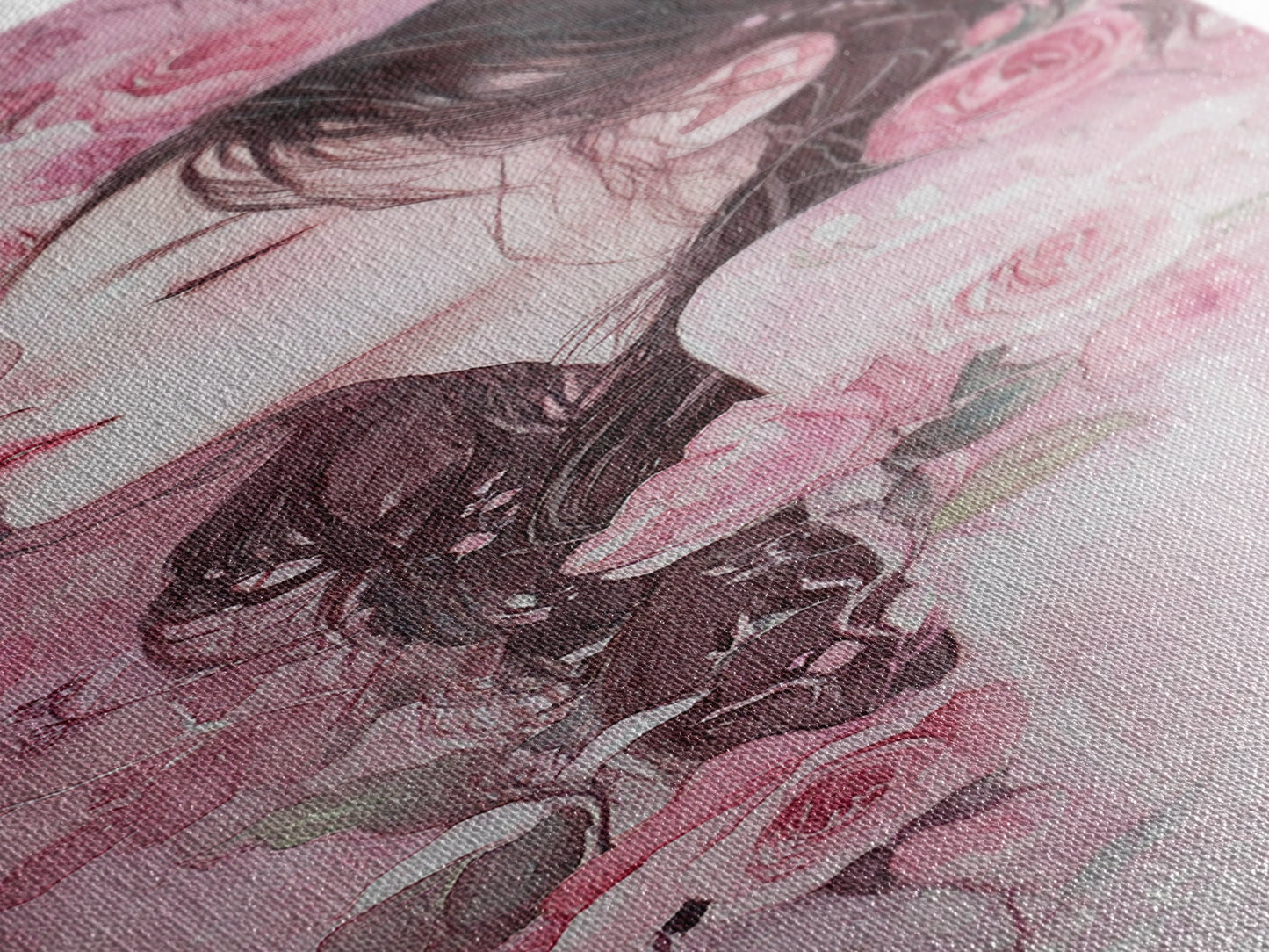 Romantic Rose Girl Painting Framed Canvas Print Pink Wall Art Bedroom Decor Feminine Rose Painting Above Bed Artwork Gift Idea