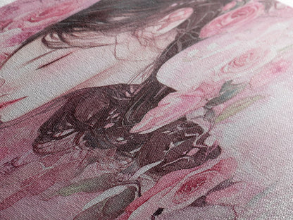 Romantic Rose Girl Painting Framed Canvas Print Pink Wall Art Bedroom Decor Feminine Rose Painting Above Bed Artwork Gift Idea