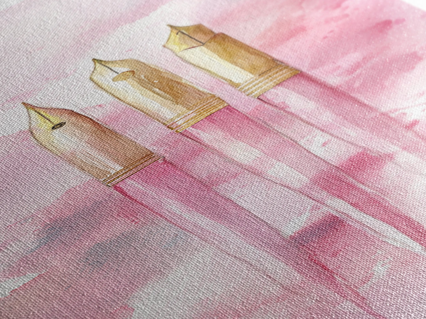 Pink Fountain Pens Canvas Print Whimsical Art Writer’s Gift Minimalist Art Living Room Decor Unique Office Wall Art Illustration