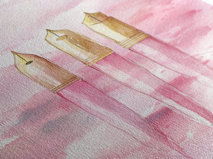 Pink Fountain Pens Canvas Print Whimsical Art Writer’s Gift Minimalist Art Living Room Decor Unique Office Wall Art Illustration