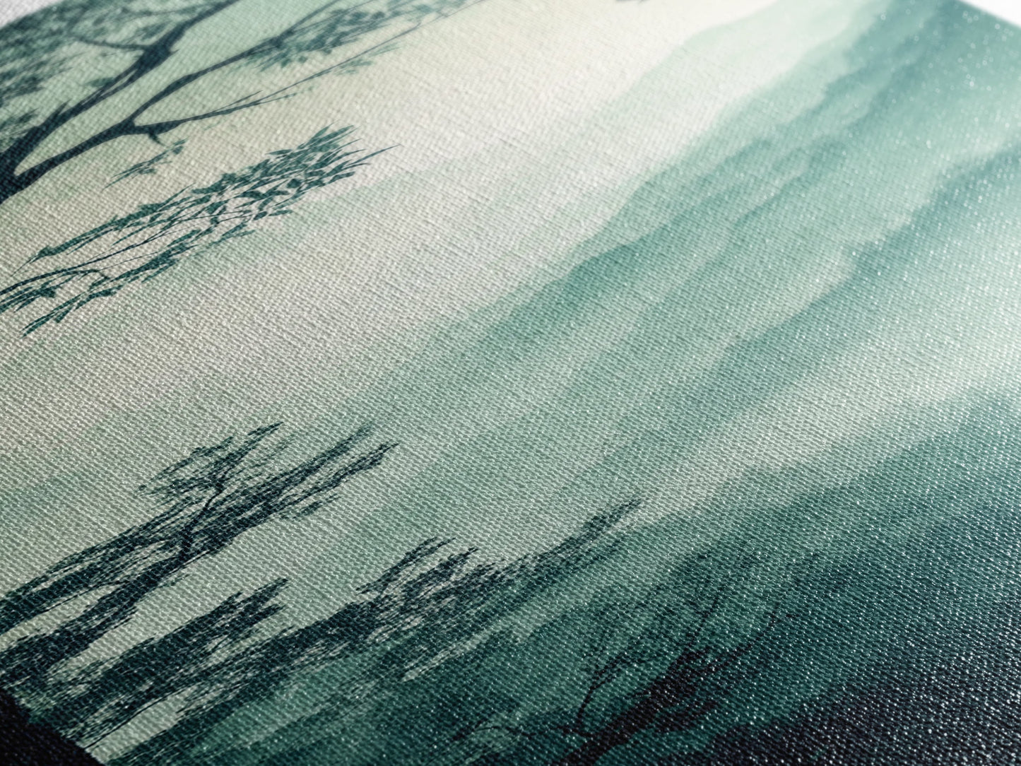 Misty Forest Panorama Framed Canvas Print Southwest Wall Art Vertical Nature Scene Above Couch Art Smoky Mountain Landscape