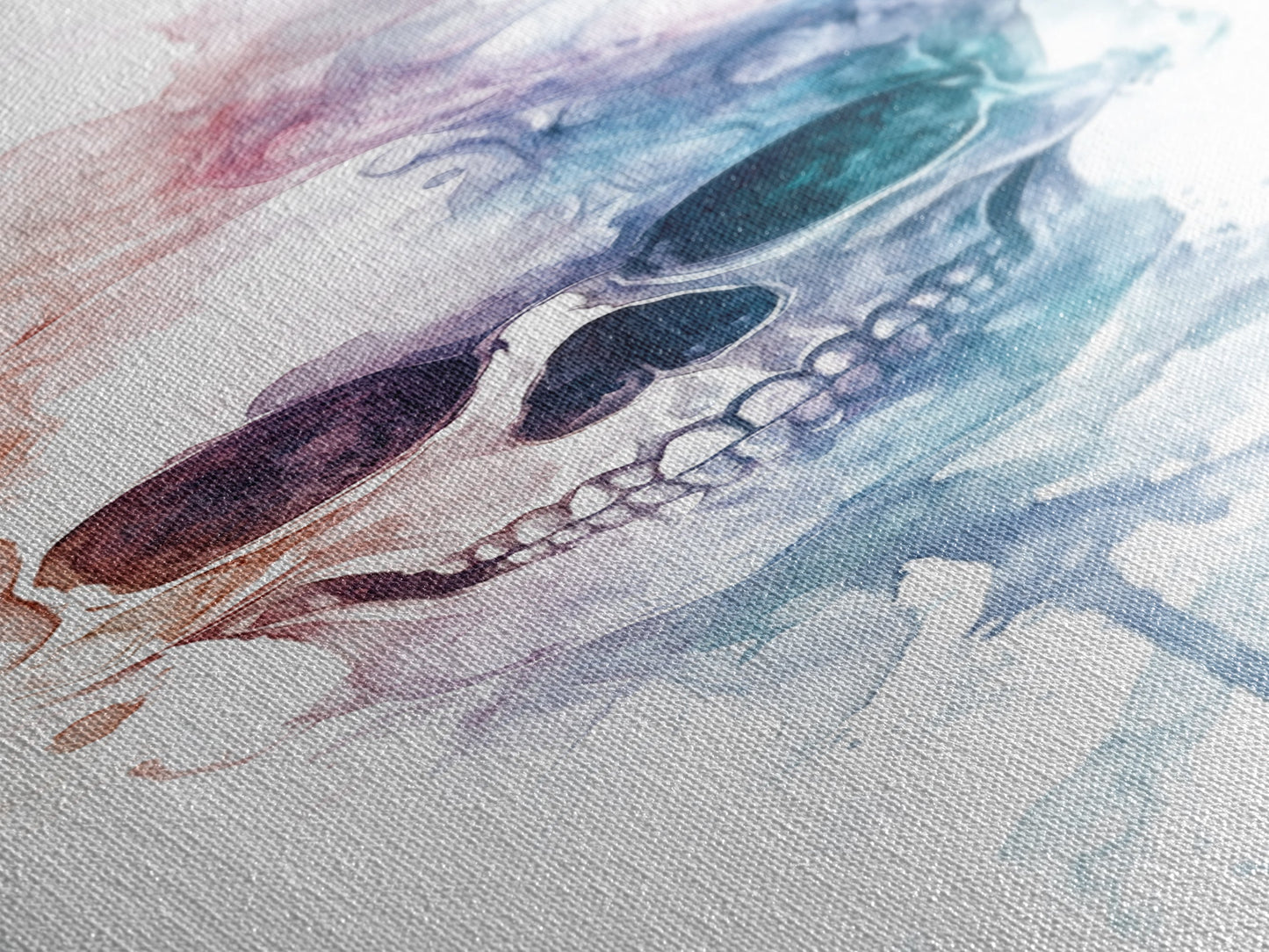 Skull Art Framed Canvas Print in Ethereal Watercolor Design, Halloween Decor and Moody Wall Art with Rustic Aesthetic Appeal