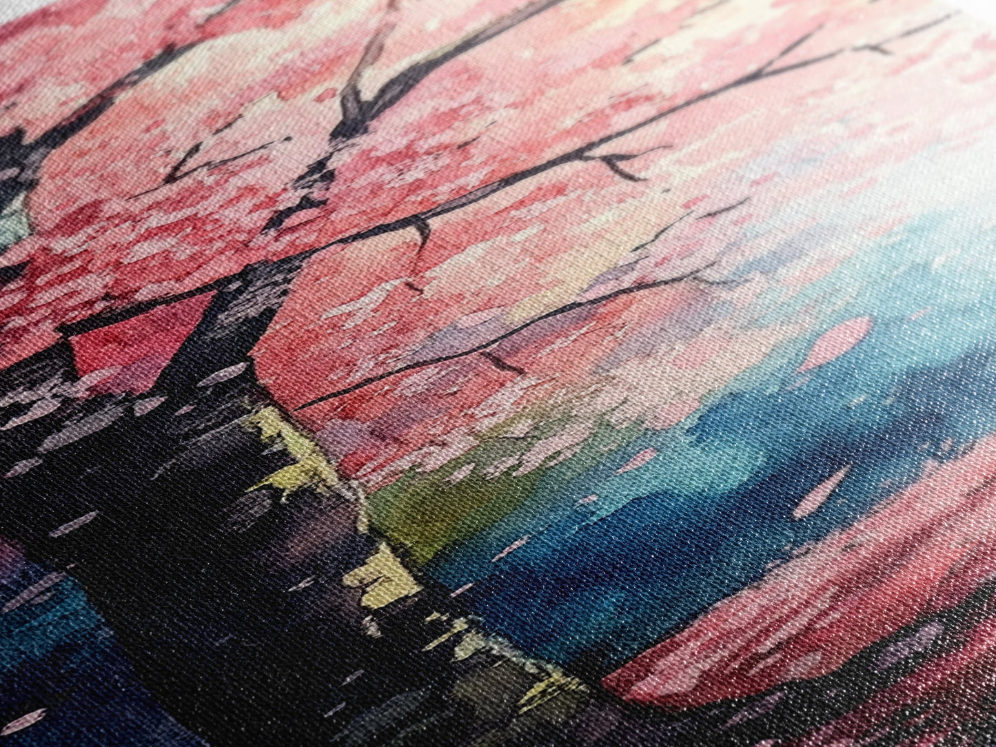 Cherry Blossom Tree Framed Canvas Print, Moody Pink Wall Art, Japanese Botanical Artwork, Vertical Minimalist Decor, Gift Idea