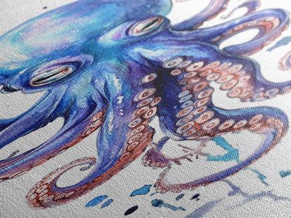Blue Octopus Art Framed Canvas Print Vibrant Marine Life Decor Whimsical Coastal Nautical Artwork Living Room Statement Piece