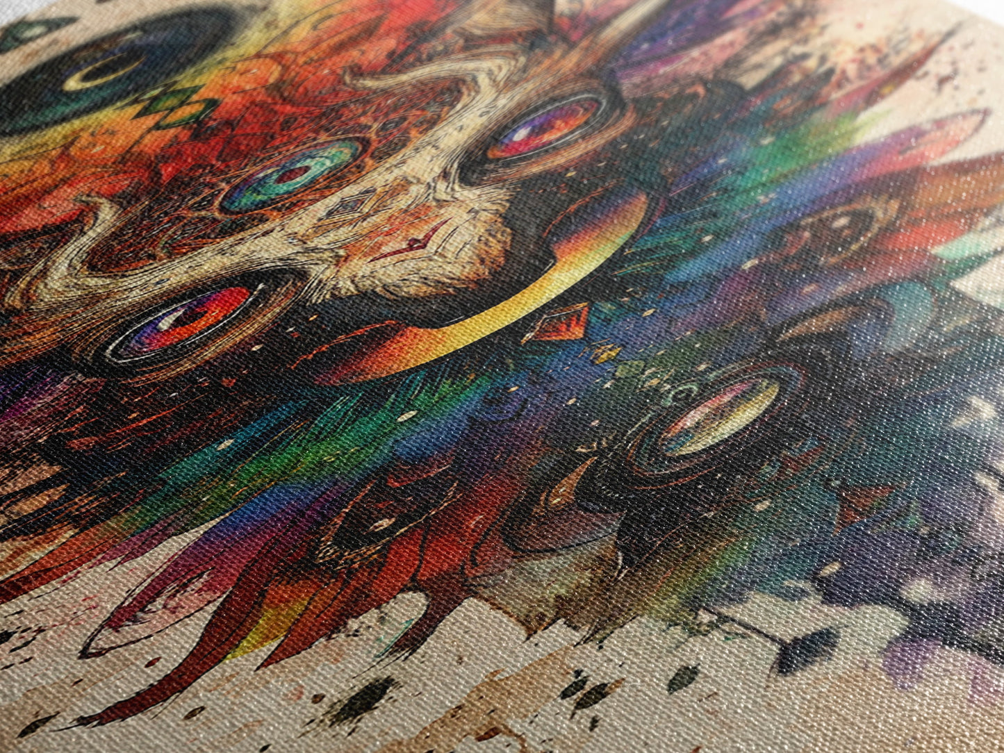 Enchanted Deer Canvas Print Featuring Sacred Geometry, Vibrant Color Palette, Boho Art And Ideal Living Room Rustic Wall Decor