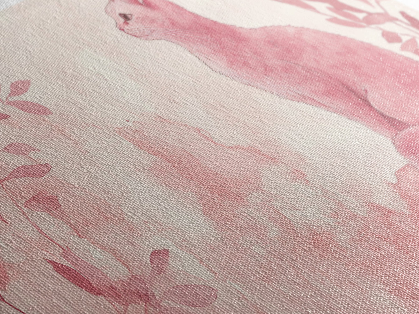 Whimsical Pink Cat Canvas Print Featuring Pink Wall Art Minimalist Art Botanical Prints Light Pink Wall Art Farmhouse Rustic Decor