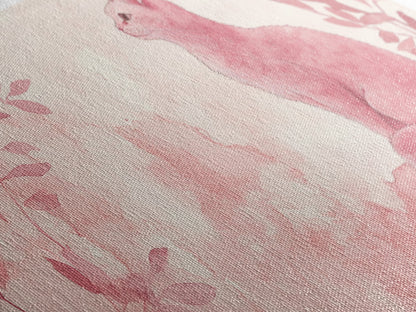 Whimsical Pink Cat Canvas Print Featuring Pink Wall Art Minimalist Art Botanical Prints Light Pink Wall Art Farmhouse Rustic Decor