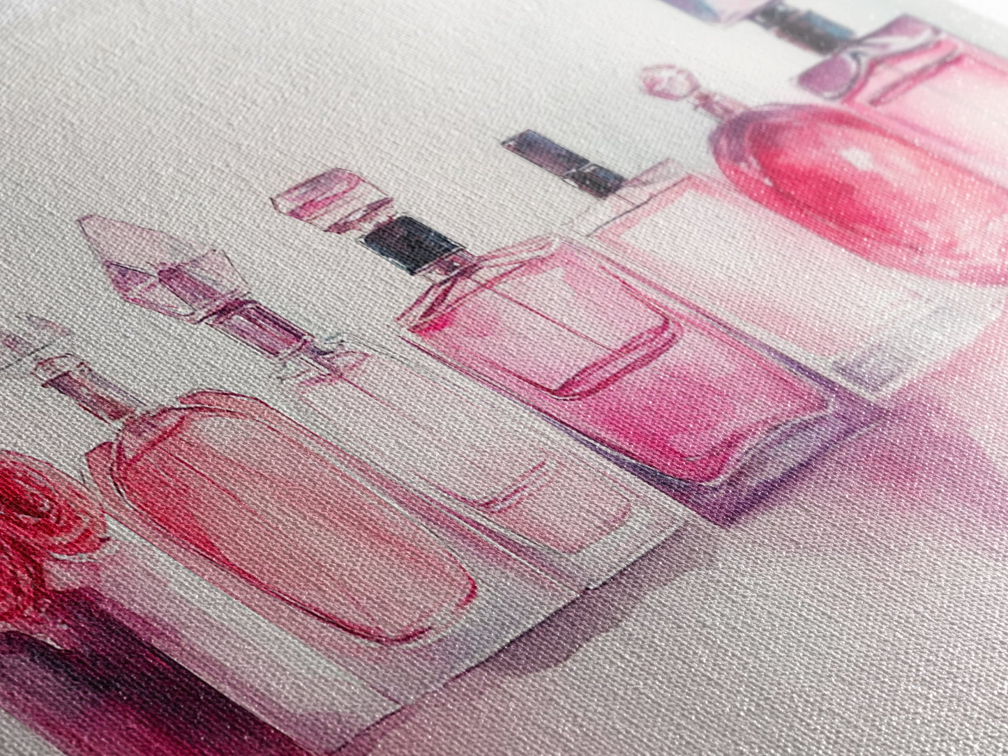 Pink Perfume Painting Framed Canvas Print, Light Pink Bedroom Art Coastal Cowgirl Wall Art, Minimalist Art Rustic Decor Gift Idea