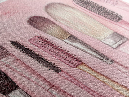 Makeup Brush Art Framed Canvas Print, Light Pink Chinoiserie Wall Art Whimsical Decor, Minimalist Art Rustic Wall Gift Idea