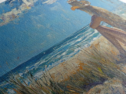 Coastal Cowgirl Framed Canvas Print Coastal Landscape Art Nautical Decor Ocean View Art Horizontal Wall Art Above Bed Wall Art