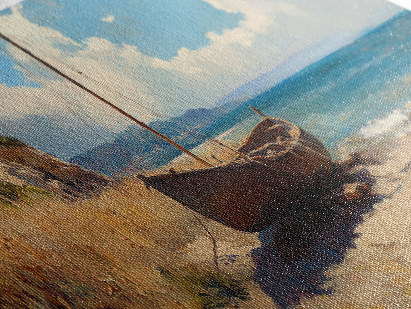 Rustic Sailboat Framed Canvas Print Nautical Wall Art Coastal Landscape Art Barn Landscape Oil Painting Rustic Decor Above Sofa Art