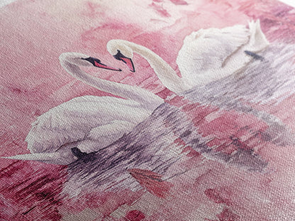 Swan Reflection Watercolor Framed Canvas Print, Romantic Wildlife Art, Cherry Blossom Wall Art, Rustic Farmhouse Decor, Bedroom Art