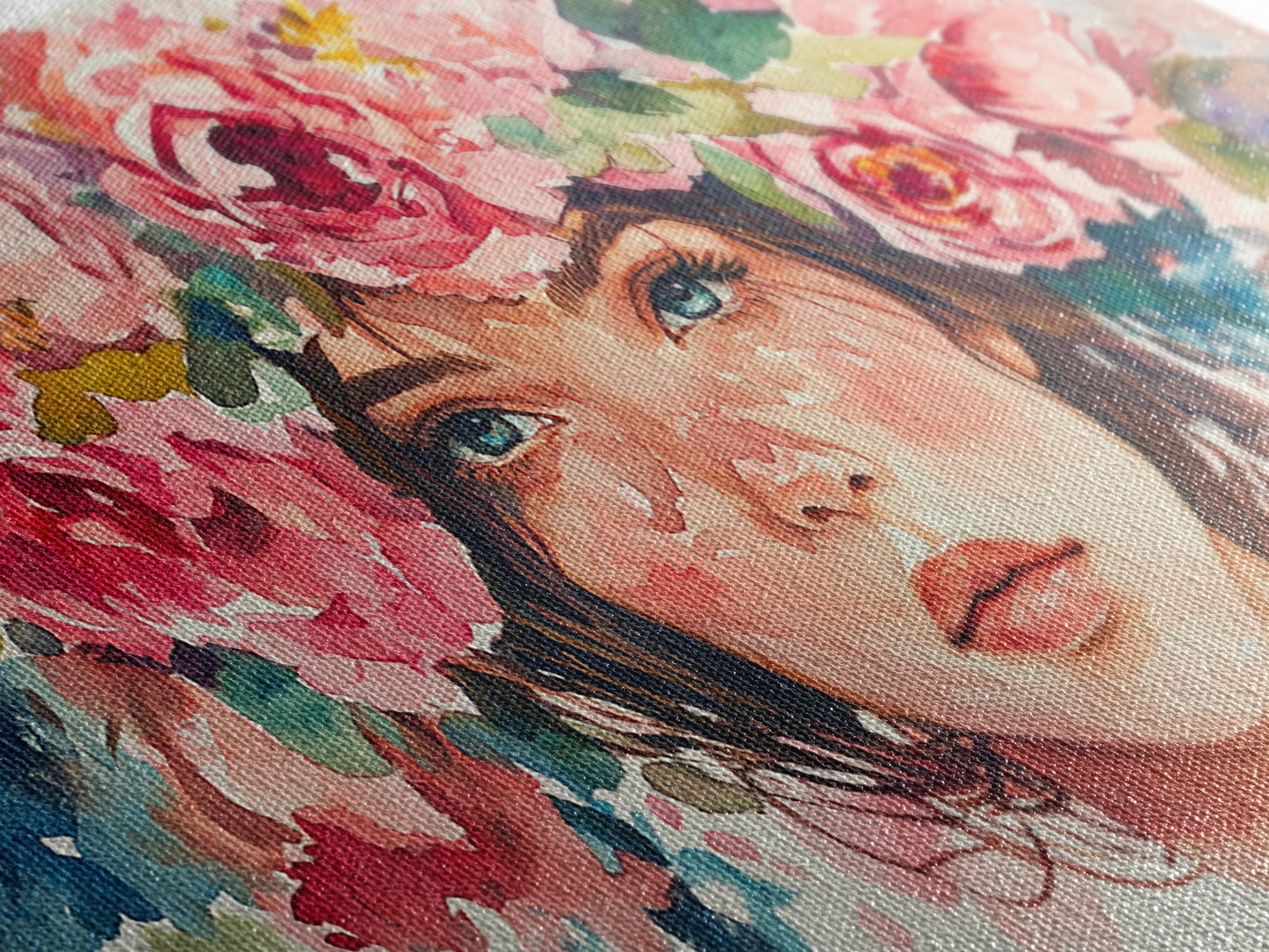 Floral Crown Canvas Print | Goddess Art Print | Pink Abstract Art | Romantic Woman Art | Boho Bedroom Decor Framed Canvas Print