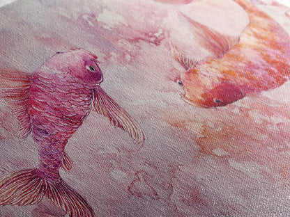 Koi Fish Painting Canvas Print Pink and Orange Wall Art Above Sofa Art Nautical Decor Gift Idea Whimsical Art Bedroom Decor