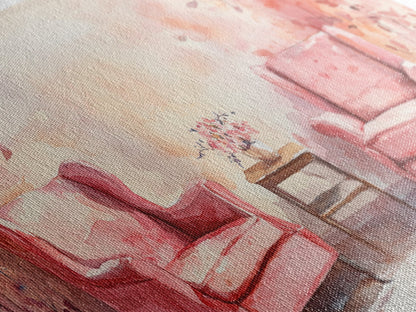 Cozy Pink Living Room Canvas Print with Chairs and Floral Decor, Perfect Rustic Wall Art for Fall or Above Couch Decor, Farmhouse Style