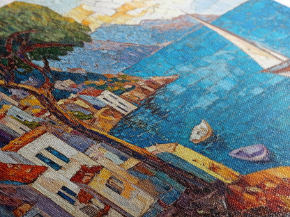 Coastal Sailboat Scene Mosaic Canvas Print - Nautical Decor Seascape Painting - Rustic Fall Wall Art Above Sofa Coastal Home Art