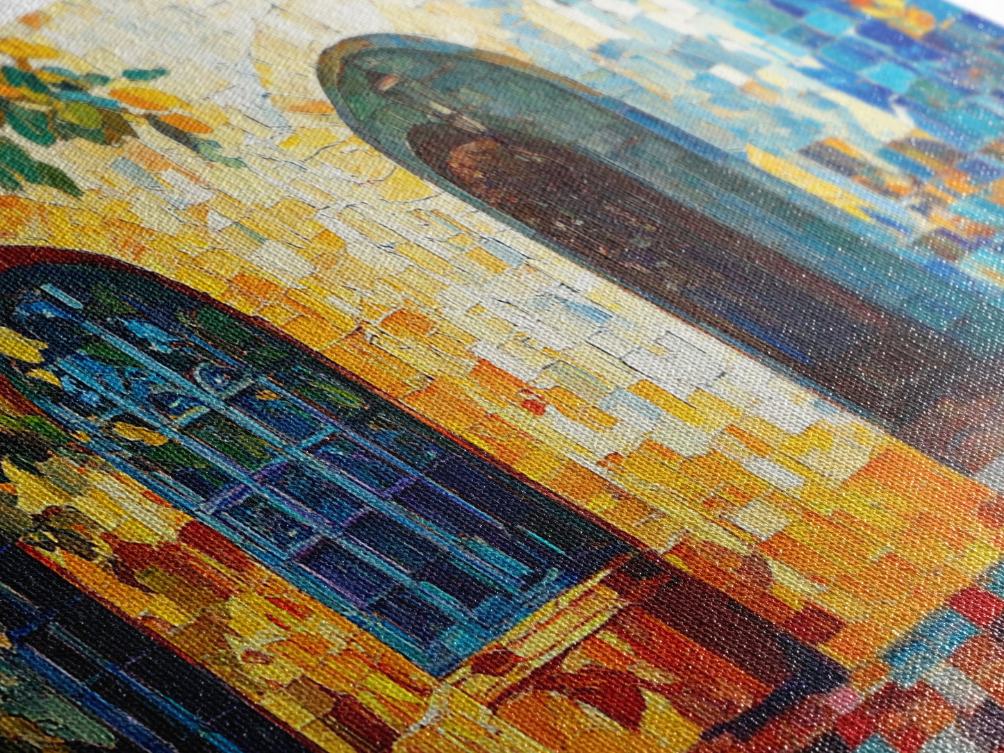 Sunlit Arched Window Framed Canvas Print - Rustic Moroccan Wall Art - Coastal Landscape Art - Farmhouse Decor Bedroom Art