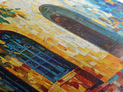 Sunlit Arched Window Framed Canvas Print - Rustic Moroccan Wall Art - Coastal Landscape Art - Farmhouse Decor Bedroom Art