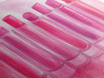 Leinwanddruck „Lippenstiftreihe“ | Rosa Wandbild, verspielte Deko, hellrosa Kunst, feminine Geschenkidee, Wohnzimmerdeko, Deko über dem Sofa