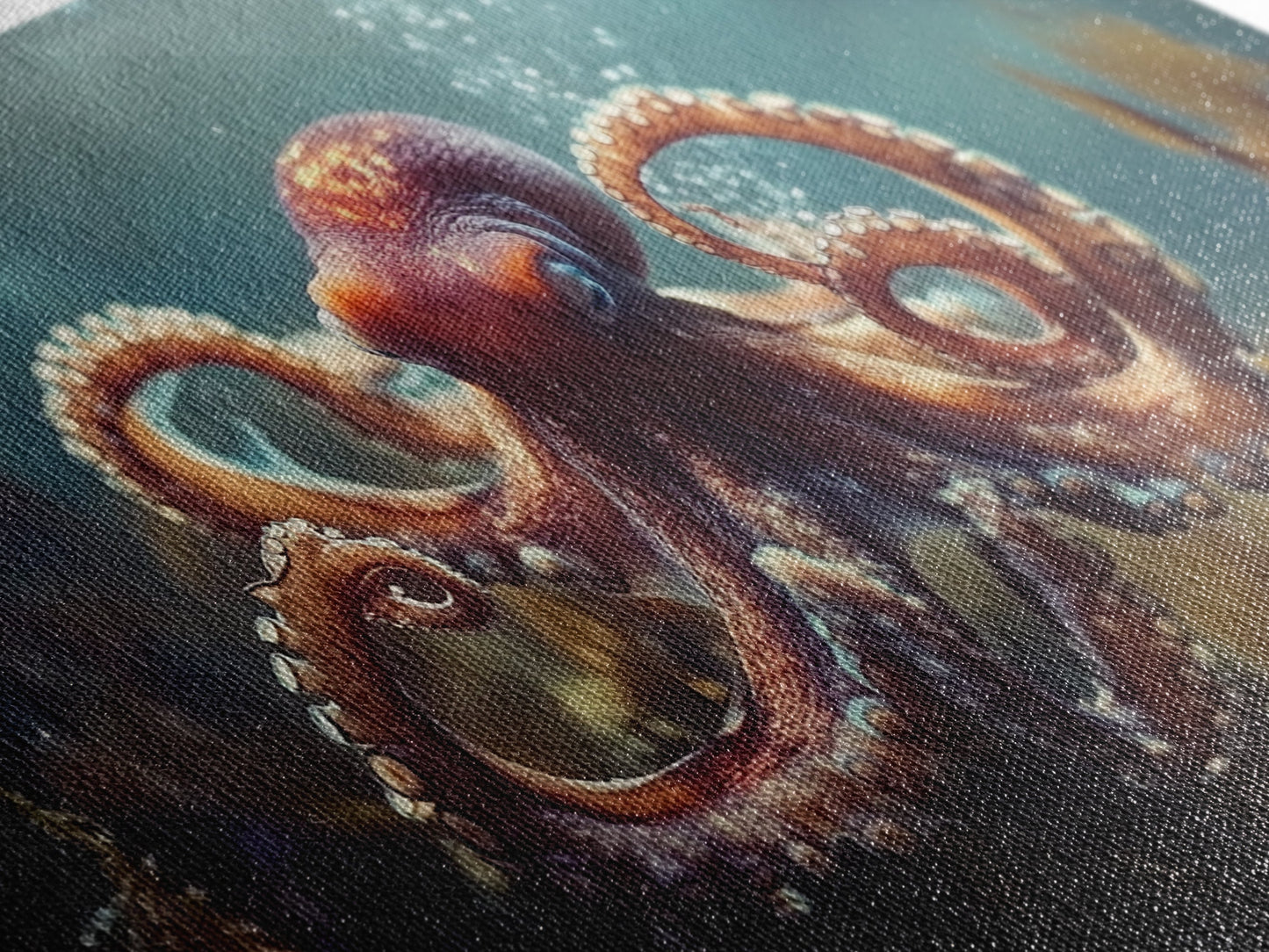 Vibrant Octopus Art Framed Canvas Print, Ocean Wildlife Wall Decor, Rustic Nautical Art, Marine Life Painting, Underwater Sea Art