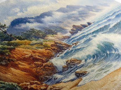Framed Canvas Print of Scenic Coastal Cliffs and Ocean Waves, Nautical Landscape Art Gift, Rustic Coastal Home Decor