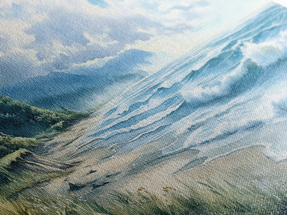 Canvas Print of Misty Coastal Morning Landscape with Rolling Waves, Nautical Wall Art Gift Idea, Serene Coastal Decor