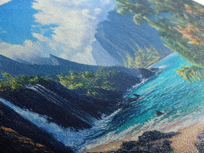 Waterfall Paradise Canvas Print Hawaii Art Coastal Wall Art Above Sofa Decor Rustic Landscape Painting Living Room Art Gift Idea