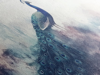 Watercolor Peacock Art Canvas Print, Moody Wildlife Wall Decor, Above Couch Living Room Art, Unique Nature Gift Idea Him Her