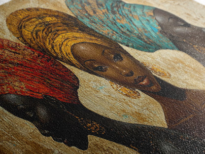 Elegantes Leinwandbild mit afrikanischen Frauen, ausdrucksstarke afrozentrische Wanddekoration, stimmungsvolles abstraktes Gemälde, einzigartige Geschenkidee fürs Schlafzimmer