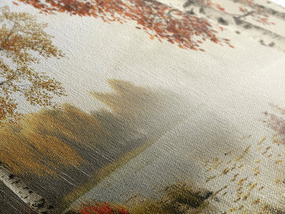Golden Autumn Mist Canvas Print Featuring Birch Tree Painting and Moody Art Rustic Wall Art Above Sofa Art for Living Room