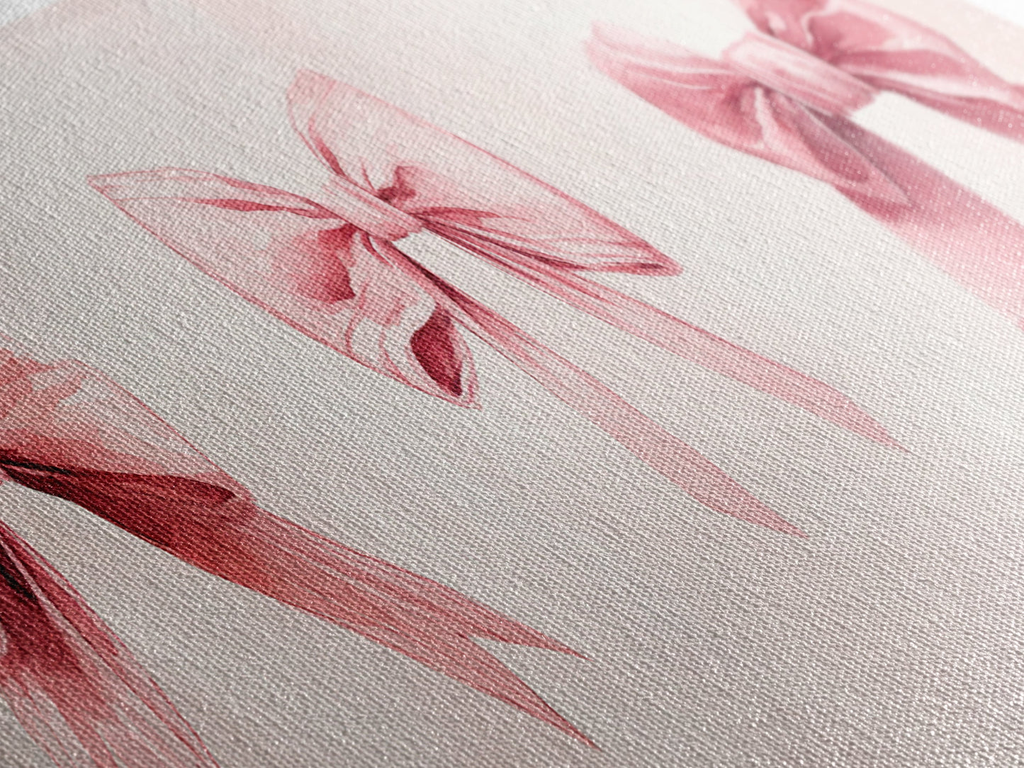 Light Pink Wall Art Canvas Print with Bows Decor, Minimalist Painting, Bedroom Art, Horizontal Abstract Artwork for Living Room