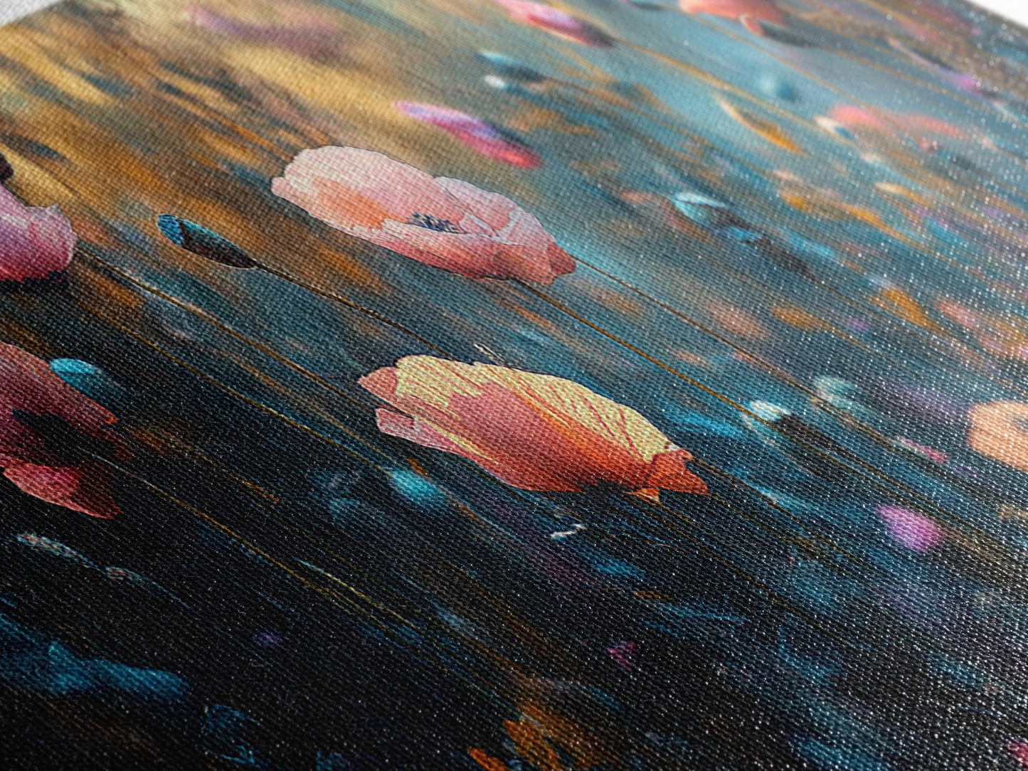 Twilight Wildflower Canvas Print Moody Art Poppy Painting Botanical Wall Art Whimsical Living Room Autumn Rustic Floral Decor