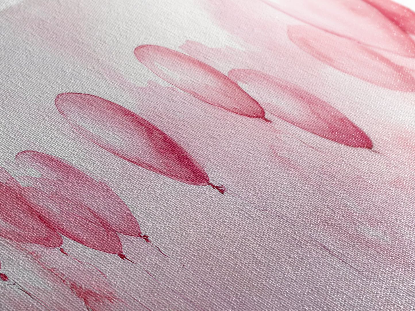 Balloon Painting Framed Canvas Print in Pastel Pink Hues, Whimsical Horizontal Artwork, Light Pink Wall Art for Living Room Decor