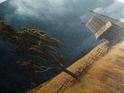 Stormy Farmhouse Canvas Print Rustic Landscape Painting Smoky Mountain Art Horizontal Panoramic Wall Living Room Autumn Decor