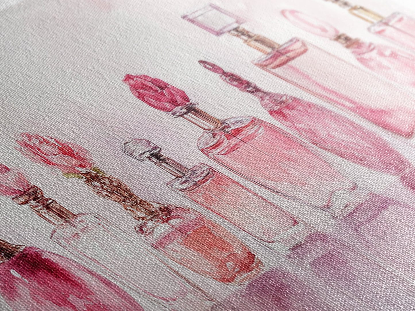 Framed Canvas Print Perfume Bottle Art Pink Abstract Art Feminine Decor Gift Idea Minimalist Living Room Wall Art Horizontal Painting