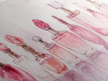 Framed Canvas Print Perfume Bottle Art Pink Abstract Art Feminine Decor Gift Idea Minimalist Living Room Wall Art Horizontal Painting