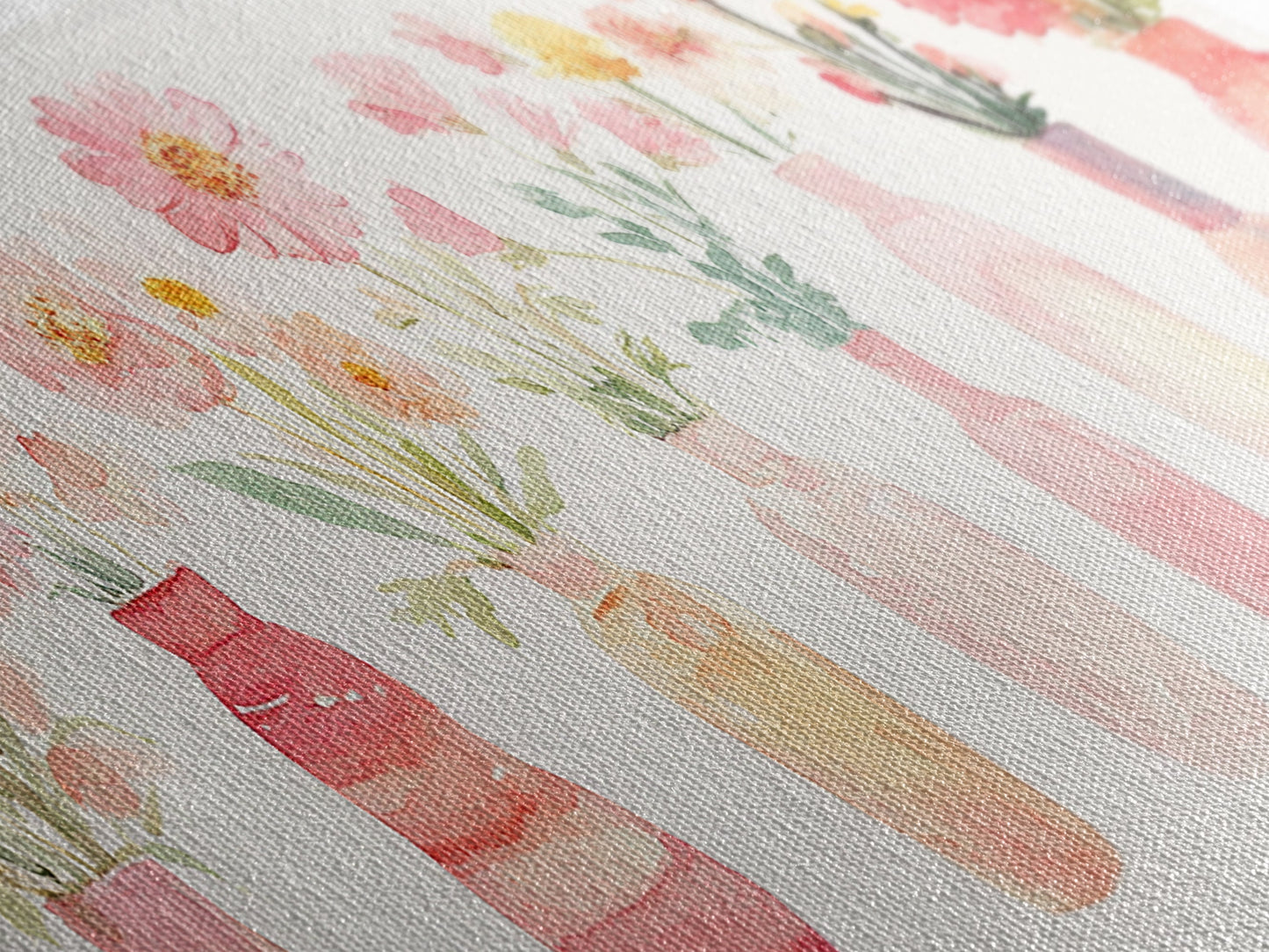 Wildflower Botanical Prints Framed Canvas Print Light Pink Wall Art Living Room Decor Horizontal Rustic Floral Painting