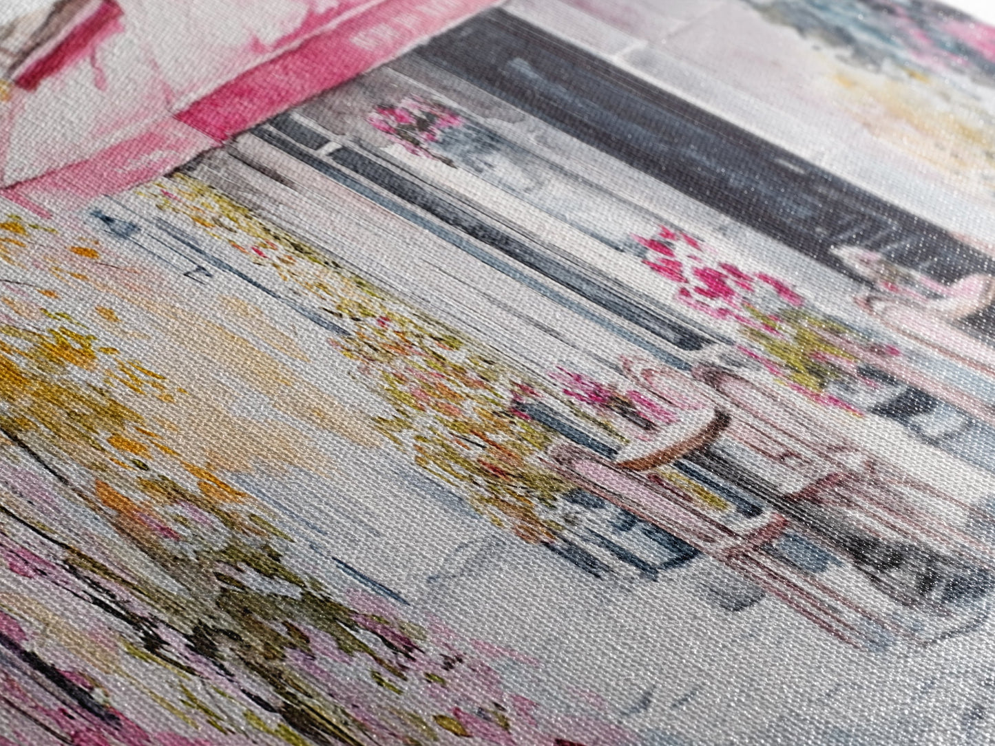 Parisian Cafe Cherry Blossom Painting Framed Canvas Print Extra Wide Art Horizontal Wall Art Rustic Above Sofa Decor