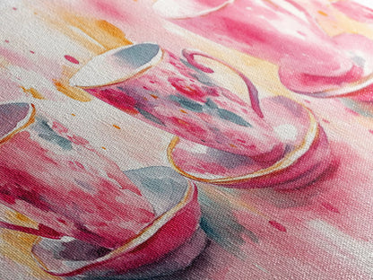 Pink Teacup Canvas Print Feminine Whimsical Kitchen Art Horizontal Pink Artwork Vintage Rustic Wall Art Living Room Framed Art