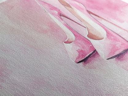 Elegant Pink Heels Canvas Print, Fashion Artwork, Pink Abstract Art, Minimalist Wall Art, Feminine Decor, Light Pink Bedroom Art