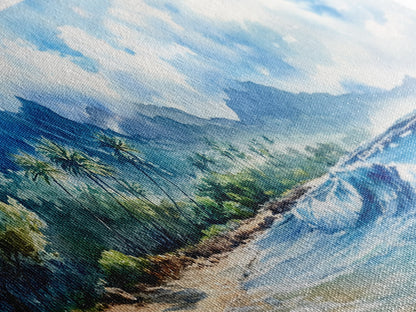 Moody Coastal Seascape Framed Canvas Print - Hawaii Ocean Landscape Painting, Nautical Wall Art, Extra Wide Beach Bedroom Art Decor