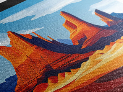 Monument Valley Sunset Framed Canvas Print, Southwest Wall Art, Panoramic Painting, Rustic Art, Landscape Art, Gift Idea, Extra Wide Art